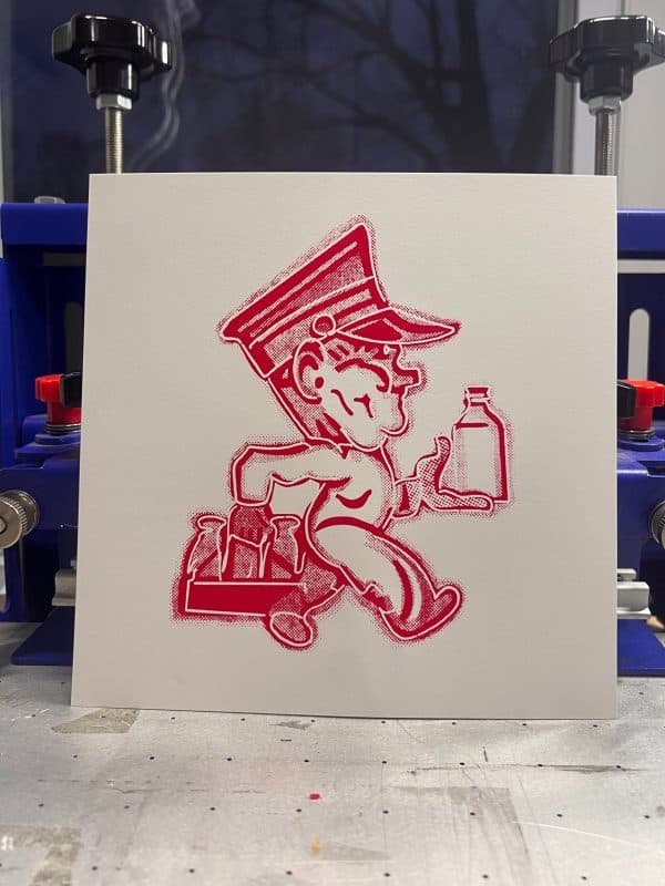 Milk Man neon sign artwork screen printed from original Sign Graveyard photograph