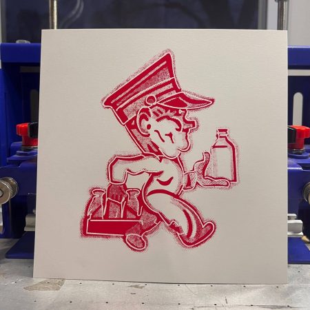 Milk Man neon sign artwork screen printed from original Sign Graveyard photograph