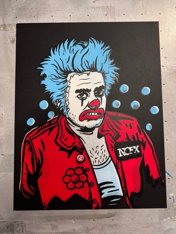 Hand screen printed Cokie the Clown fan art inspired by Fat Mike of NOFX, punk rock artwork on white 8x10 paper