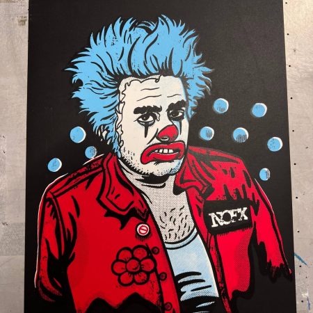 Hand screen printed Cokie the Clown fan art inspired by Fat Mike of NOFX, punk rock artwork on white 8x10 paper