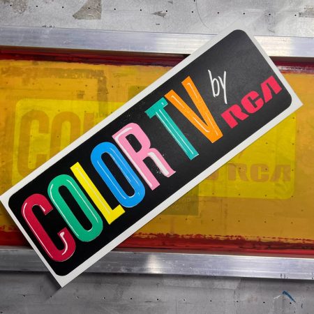 Colored TV neon sign artwork hand screen printed on 100lb cardstock using water-based inks, based on a vintage sign photograph from the Sign Graveyard.