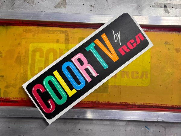 Colored TV neon sign artwork hand screen printed on 100lb cardstock using water-based inks, based on a vintage sign photograph from the Sign Graveyard.